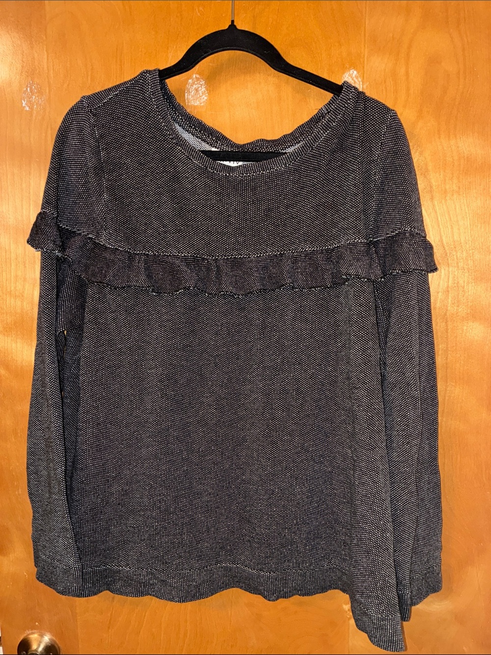 Ava VIV Women's Long Sleeve Ruffle Trim Top - Charcoal Gray 2x